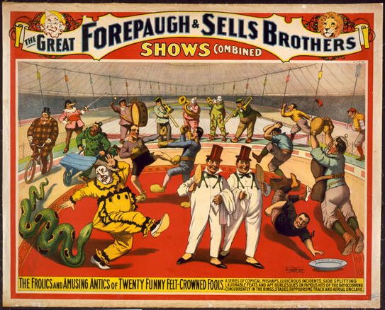 circus, classic posters, free download, graphic design, retro prints, vintage, vintage posters, The Adam Forepaugh & Sells Brothers, America's Greatest Shows Consolidated - Vintage Circus Poster