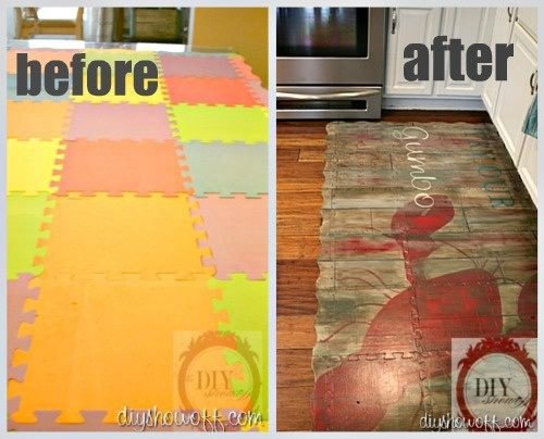 Kitchen Upcycling Ideas - DIY Inspired -- cool idea for up cycling the kids' mats to more upscale look, might use for floor in play area once basement finished