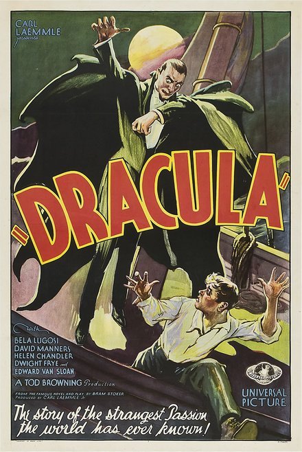 classic posters, free download, graphic design, movies, retro prints, theater, vintage, vintage posters, horror movie, Dracula, by Carl Laemmle - Vintage Horror Movie Poster