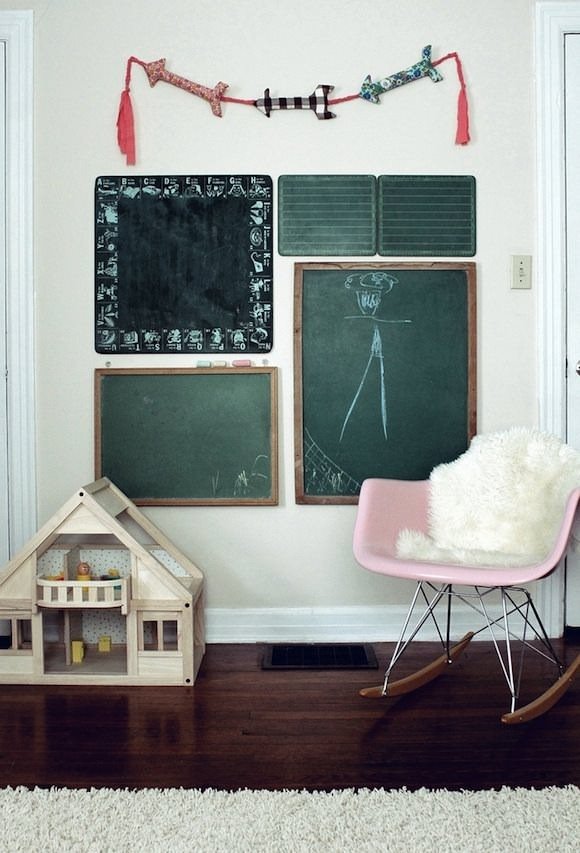 chalkboard wall in kids rooms plus the quintessential #eames rocker